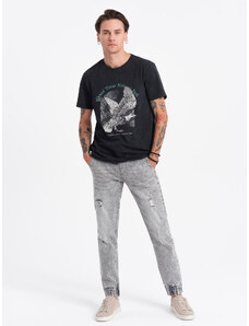 Ombre Clothing Pánské džínové kalhoty JOGGERS s odřením - světle šedé V4 OM-PADJ-0150