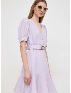Šaty s příměsí lnu Twinset fialová barva, mini