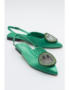 LuviShoes GEVEL Women's Green Satin Flats.