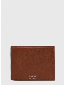 Kožená peněženka Tommy Hilfiger hnědá barva, AM0AM12187