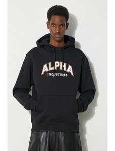 Mikina Alpha Industries College Hoody pánská, černá barva, s kapucí, s potiskem, 146331