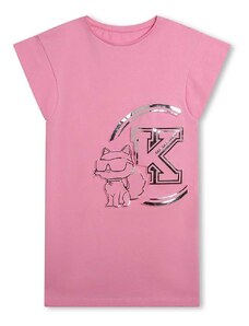 Dětské bavlněné šaty Karl Lagerfeld růžová barva, mini