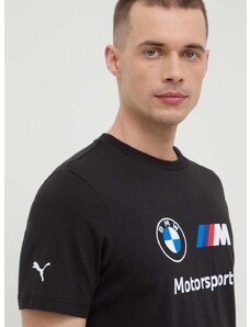 Bavlněné tričko Puma x BMW černá barva, s potiskem, 621314