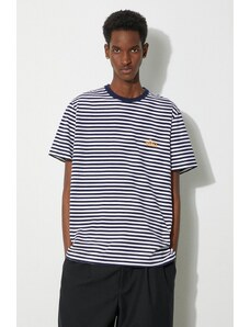 Tričko Woolrich Striped T-Shirt tmavomodrá barva, CFWOTE0121MRUT3687