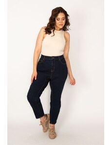 Şans Women's Large Size Navy Blue High Waist 5 Pocket Skinny Leg Lycra Jeans
