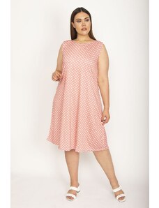 Şans Women's Plus Size Salmon Point Patterned Dress