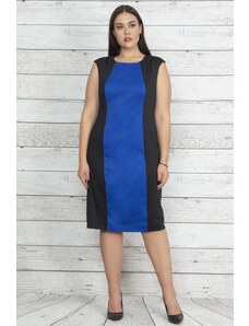 Şans Women's Plus Size Sax Color Combination Dress With Cup Detail