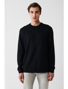 Avva Men's Black Interlock Fabric Crew Neck Printed Regular Fit Sweatshirt