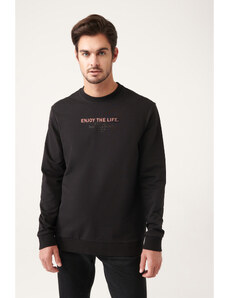 Avva Men's Black Crew Neck Cotton Printed Regular Fit Sweatshirt