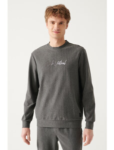 Avva Men's Anthracite Crew Neck 2 Thread Printed Standard Fit Regular Cut Sweatshirt