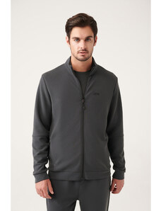 Avva Men's Anthracite Soft Touch High Collar Front Zippered Comfort Fit Relaxed Cut Sweatshirt