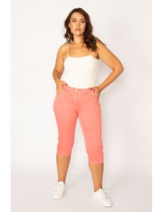 Şans Women's Plus Size Dried Rose Lycra 5 Pocket Jeans Capri