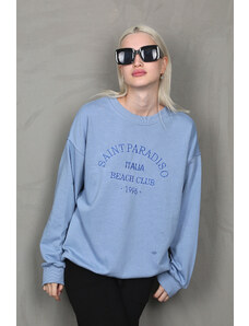 Madmext Blue Crew Neck Printed Sweatshirt