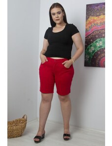 Şans Women's Plus Size Red Cotton 5-Pocket Shorts