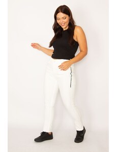 Şans Women's Plus Size White 5-Pocket Jeans with Cast Stone Detail on the Sides