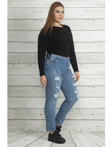 Şans Women's Plus Size Blue Ripped Detail Jeans