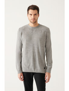 Avva Men's Gray Crew Neck Front Textured Standard Fit Normal Cut Knitwear Sweater
