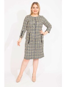 Şans Women's Plus Size Beige Dress With Pocket And Pile Detailed, Sequins Pattern