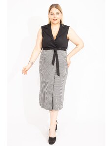 Şans Women's Plus Size Black Sequins Patterned Belted Vest