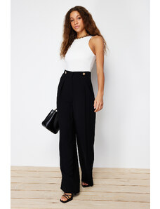 Trendyol Black Wide Leg/Wide Leg Buttoned Woven Trousers