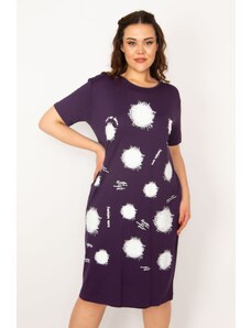 Şans Women's Plus Size Plum Viscose Dress with Front Print
