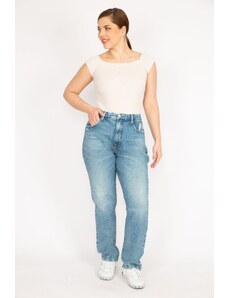 Şans Women's Blue Large Size Pocket Ripped Detailed Jeans