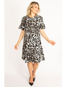 Şans Women's Plus Size Leopard Sleeves Layered Hem Dress