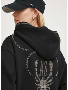 Mikina AllSaints SCORPION dámská, černá barva, s kapucí, s potiskem