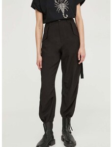 Kalhoty G-Star Raw dámské, černá barva, kapsáče, high waist