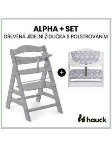 Hauck Alpha+ set 2v1 dřevěná židle, grey + polstrování Teddy grey