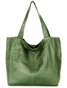 Městská nákupní taška Kabelky od Hraběnky ručně vyrobená z pravé kůže; zelená
