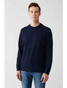 Avva Men's Navy Blue Interlock Fabric Crew Neck Printed Regular Fit Sweatshirt