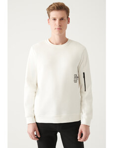 Avva Men's White Crew Neck Printed Regular Fit Sweatshirt