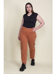 Şans Women's Plus Size Orange 5-Pocket Leg Dirty Stitched Jeans
