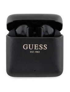 Sluchátka Bluetooth TWS s potiskem loga Guess + dokovací stanice černá