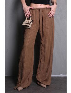 Madmext Brown Pocket Wide Leg Women's Trousers