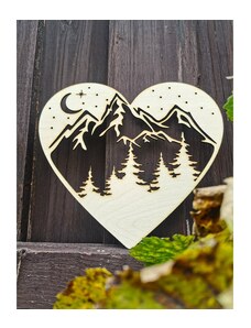 Mountaino Dřevěná dekorace Hory - srdce