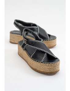 LuviShoes Bellezza Women's Black Skin Genuine Leather Sandals