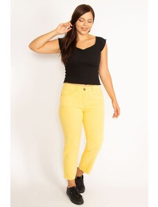 Şans Women's Plus Size Yellow 5 Pockets Jeans Trousers