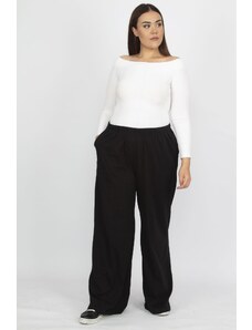 Şans Women's Black Plus Size Cotton Fabric Side Pockets Tracksuit Bottom