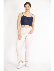 Şans Women's Pink Plus Size 5 Pockets Lycra Gabardine Fabric Trousers