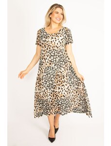 Şans Women's Plus Size Leopard Lined Tulle Dress