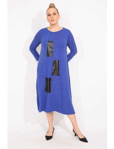 Şans Women's Plus Size Saxon Faux Leather Long Sleeve Dress