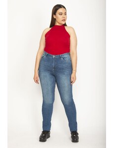 Şans Women's Plus Size Blue 5 Pocket Lycra Jeans Pants
