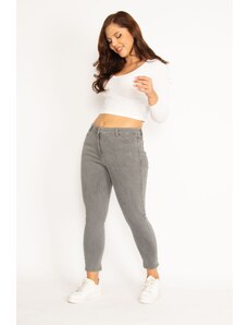 Şans Women's Large Size Gray 5 Pocket Lycra Jeans