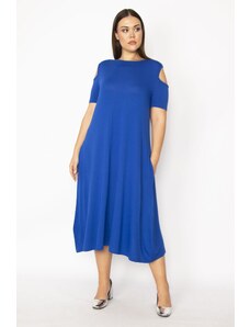 Şans Women's Plus Size Saxe Blue Decollete Viscose Dress