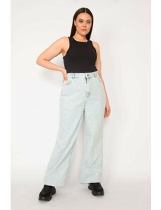 Şans Women's Plus Size Blue Fade Printed Mom Jeans