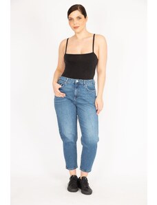 Şans Women's Blue Plus Size Wash Effect High Waist Jeans