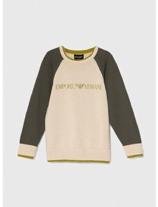 Dětský bavlněný svetr Emporio Armani béžová barva, lehký