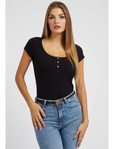 Guess dámské žebrované tričko s kamínky černé